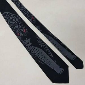 VITALIANO PANCALDI SILK TIE LUXURY BLACK PANTHER GRAY PATTERN SMOOTH 3.5" ITALY